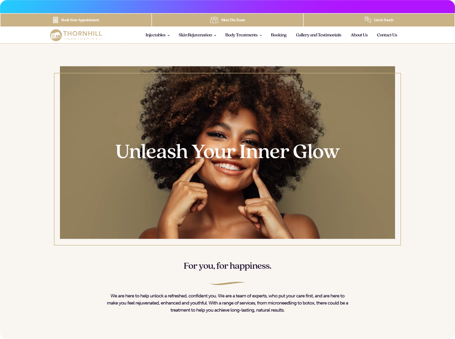 A screenshot of Thornhill Aesthetics website homepage