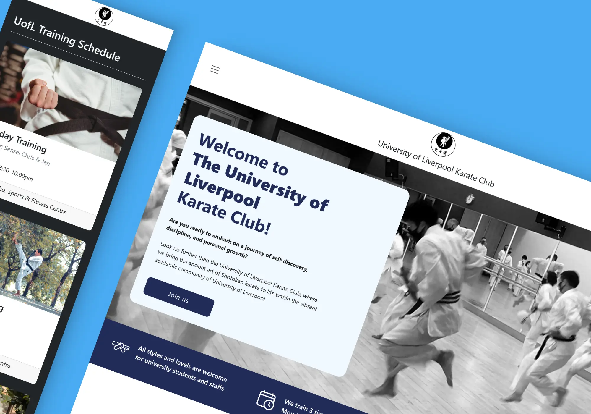 A screenshot of a Univisity of Liverpool karate club homepage